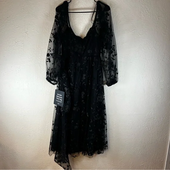 Lulu's Darling Charisma Black Mesh Embroidered Midi Dress - Picture 9 of 15